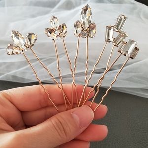 5x Crystal gold Evening bride bridesmaid hair pin